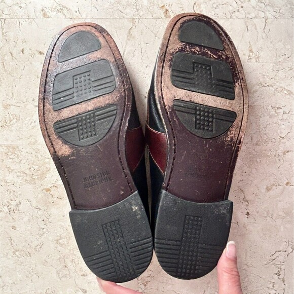 Johnston Murphy Mens Shoes 10 Black Brown Two Tone Leather Loafers Slip On Nice! - Picture 11 of 12
